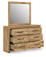 Maystonna Tan Queen Crossbuck Panel Bed, Dresser and Mirror from Ashley Furniture - Luna Furniture