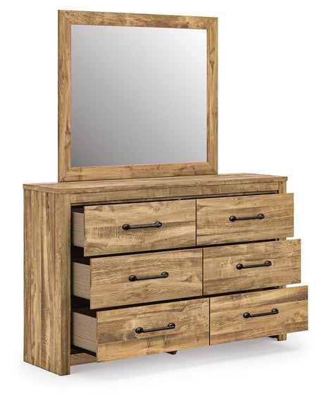 Maystonna Tan Queen Crossbuck Panel Bed, Dresser and Mirror from Ashley Furniture - Luna Furniture