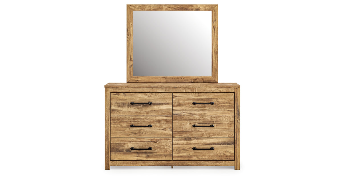 Maystonna Tan Queen Crossbuck Panel Bed, Dresser and Mirror from Ashley Furniture - Luna Furniture
