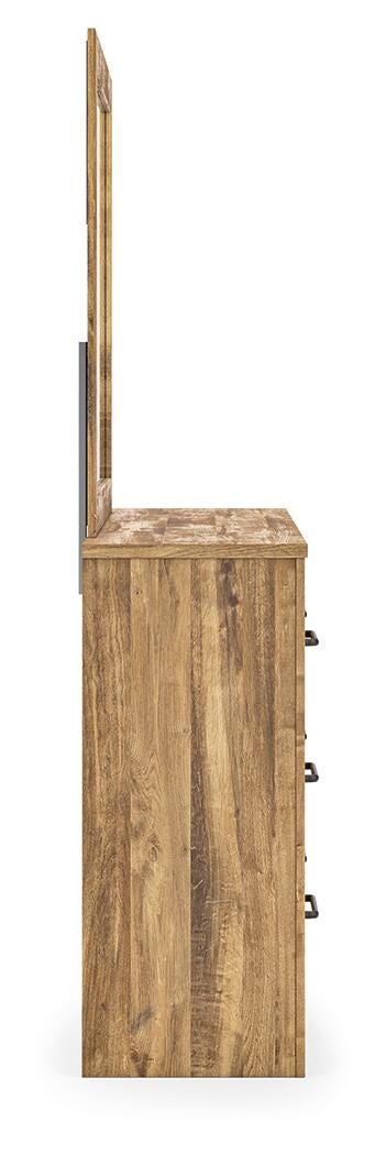 Maystonna Tan Queen Crossbuck Panel Bed, Dresser and Mirror from Ashley Furniture - Luna Furniture