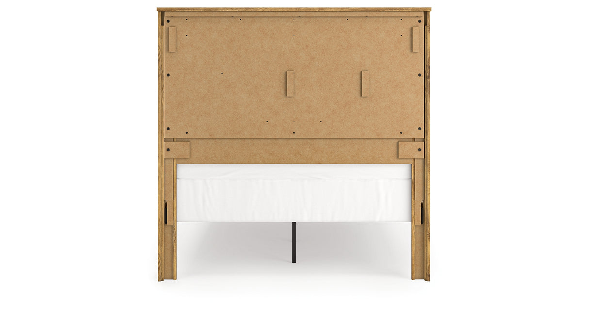Maystonna Golden Rustic Queen Crossbuck Panel Bed, Dresser, Mirror and Nightstand from Ashley - Luna Furniture