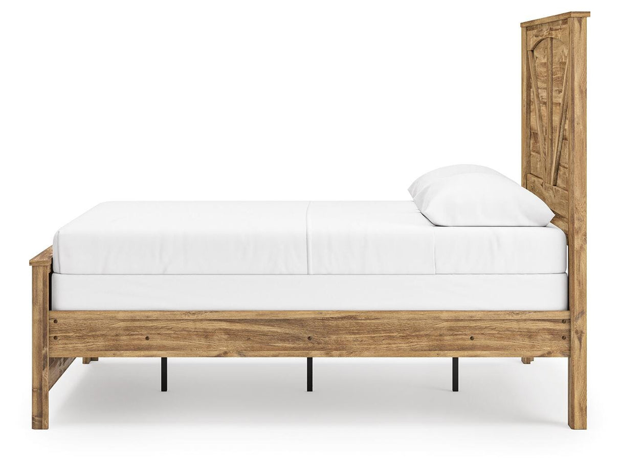 Maystonna Tan Queen Crossbuck Panel Bed, Dresser and Mirror from Ashley Furniture - Luna Furniture