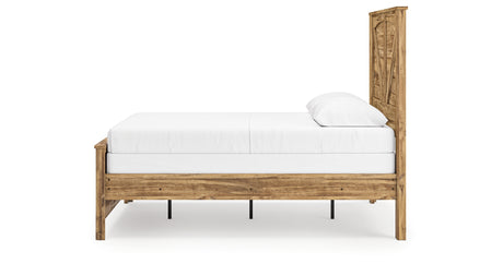 Maystonna Golden Rustic Queen Crossbuck Panel Bed, Dresser, Mirror and Nightstand from Ashley Furniture - Luna Furniture