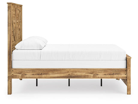 Maystonna Tan Queen Crossbuck Panel Bed, Dresser and Mirror from Ashley Furniture - Luna Furniture