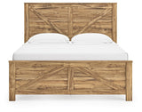 Maystonna Ardenfield Light Brown King Upholstered Sleigh Bed, Dresser, Mirror, Chest and 2 NightstandsKing Crossbuck Panel Bed, Dresser, Mirror and Nightstand from Ashley - Luna Furniture