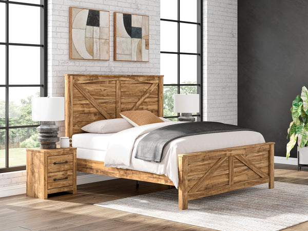 Maystonna Brown King Crossbuck Panel Bed