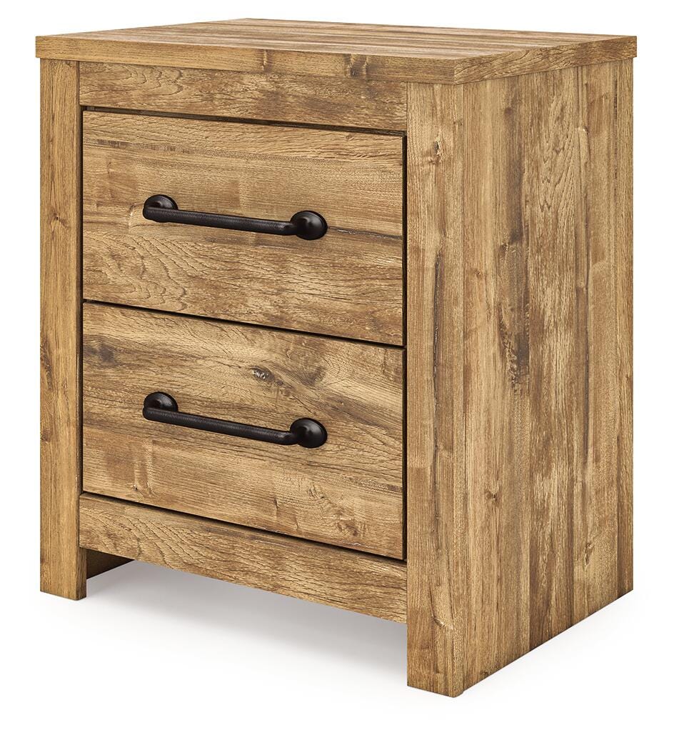 Maystonna Golden Rustic Queen Crossbuck Panel Bed, Dresser, Mirror and Nightstand from Ashley - Luna Furniture