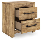 Maystonna Golden Rustic Queen Crossbuck Panel Bed, Dresser, Mirror and Nightstand from Ashley - Luna Furniture
