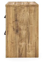 Maystonna Golden Rustic Queen Crossbuck Panel Bed, Dresser, Mirror and Nightstand from Ashley - Luna Furniture