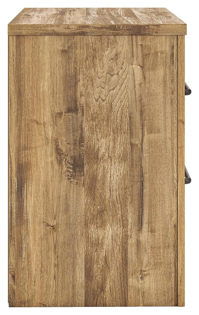 Maystonna Golden Rustic Queen Crossbuck Panel Bed, Dresser, Mirror and Nightstand from Ashley - Luna Furniture
