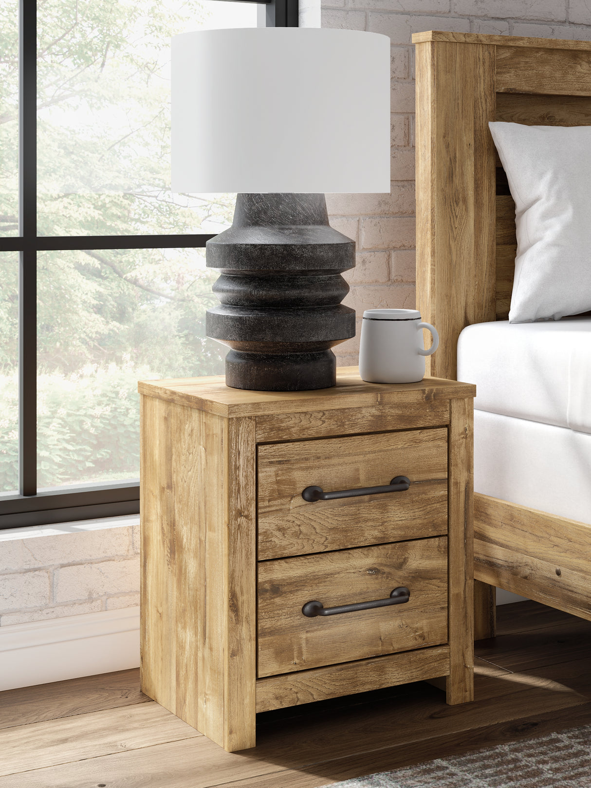 Maystonna Golden Rustic Queen Crossbuck Panel Bed, Dresser, Mirror and Nightstand from Ashley - Luna Furniture