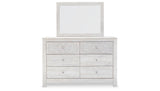 Paxberry King Panel Bed with Mirrored Dresser and 2 Nightstands in Whitewash from Ashley - Luna Furniture