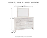 Paxberry King Panel Bed with Mirrored Dresser, Chest and 2 Nightstands in Whitewash from Ashley - Luna Furniture