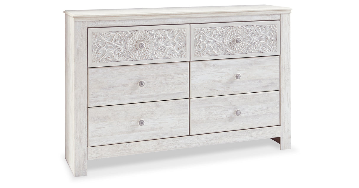 Paxberry Whitewash Queen Panel Bed, Dresser, 2 Chests and 2 Nightstands from Ashley - Luna Furniture