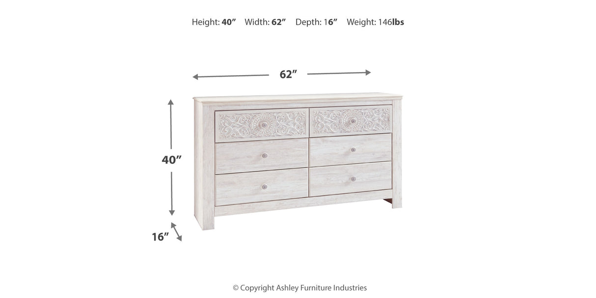 Paxberry Whitewash Queen Panel Bed, Dresser, 2 Chests and 2 Nightstands from Ashley - Luna Furniture