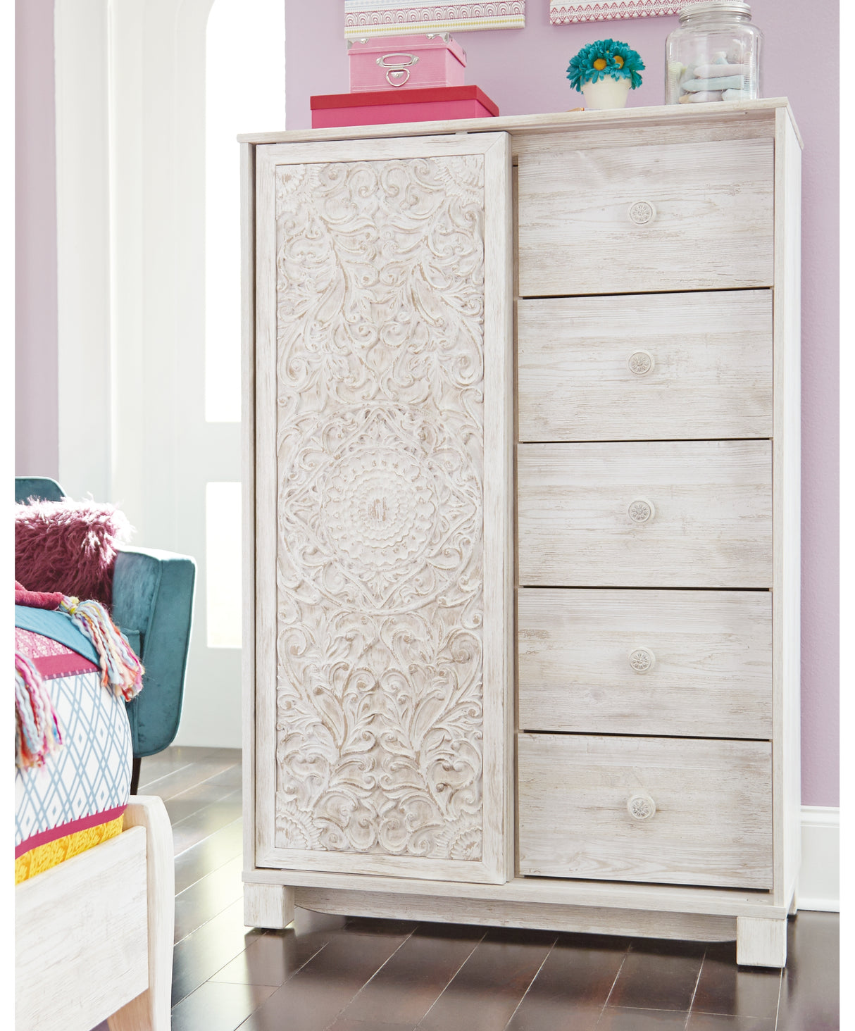 Paxberry Whitewash Full Panel Bed, Chest and Nightstand from Ashley Furniture - Luna Furniture