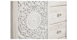 Paxberry King Panel Bed with Mirrored Dresser, Chest and 2 Nightstands in Whitewash from Ashley Furniture - Luna Furniture