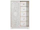 Paxberry King Panel Bed with Mirrored Dresser and Chest in Whitewash from Ashley - Luna Furniture