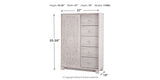 Paxberry King Panel Bed with Mirrored Dresser, Chest and 2 Nightstands in Whitewash from Ashley Furniture - Luna Furniture