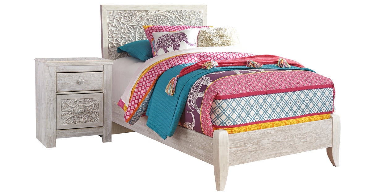 Porter Whitewash King Panel Bed with Mirrored Dresser and Chest from Ashley Furniture - Luna Furniture