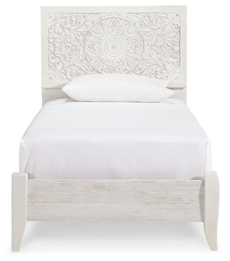 Porter Whitewash King Panel Bed with Mirrored Dresser and Chest from Ashley - Luna Furniture