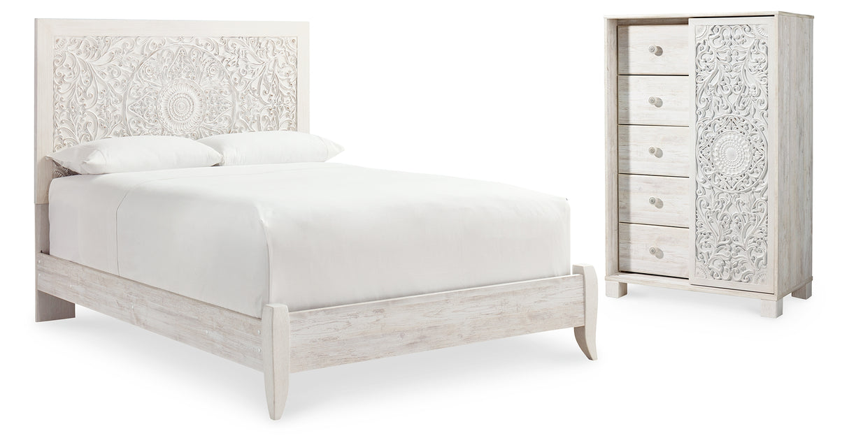 Paxberry Whitewash Queen Panel Bed and Chest from Ashley Furniture - Luna Furniture