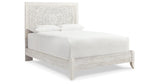 Paxberry Queen Panel Bed with Mirrored Dresser and 2 Nightstands in Whitewash from Ashley - Luna Furniture