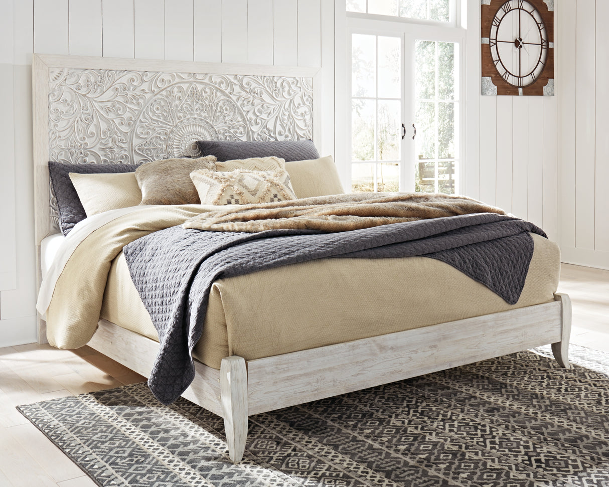 Paxberry Whitewash King Panel Bed from Ashley Furniture - Luna Furniture