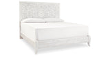 Paxberry King Panel Bed with Mirrored Dresser and 2 Nightstands in Whitewash from Ashley - Luna Furniture