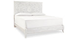 Paxberry King Panel Bed with Mirrored Dresser and Chest in Whitewash from Ashley - Luna Furniture