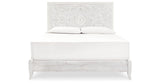 Paxberry King Panel Bed with Mirrored Dresser and Chest in Whitewash from Ashley - Luna Furniture