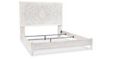 Paxberry King Panel Bed with Mirrored Dresser and Chest in Whitewash from Ashley - Luna Furniture