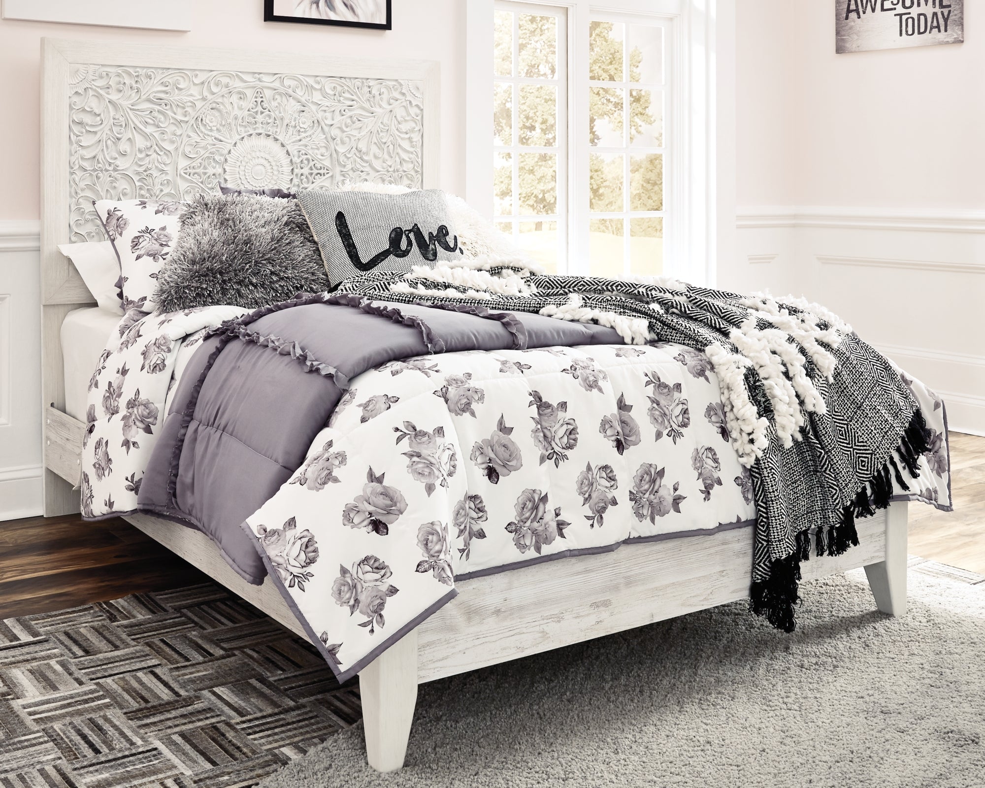 Paxberry Whitewash Full Panel Bed – Luna Furniture