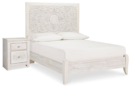 Paxberry Whitewash Full Panel Bed and Nightstand from Ashley - Luna Furniture
