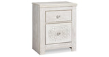 Paxberry Queen Panel Bed with Mirrored Dresser and 2 Nightstands in Whitewash from Ashley - Luna Furniture
