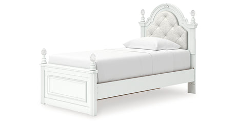 Kozlani Twin Upholstered Panel Storage Bed with Mirrored Dresser in White from Ashley - Luna Furniture