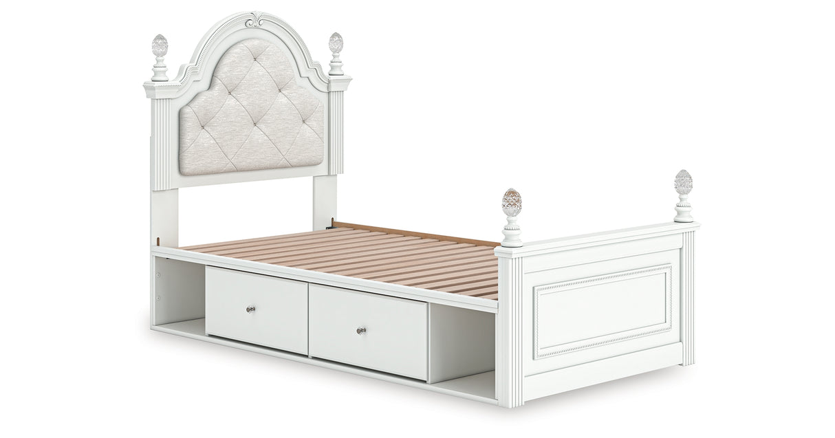 Kozlani Twin Upholstered Panel Storage Bed with Dresser and Chest in White from Ashley - Luna Furniture