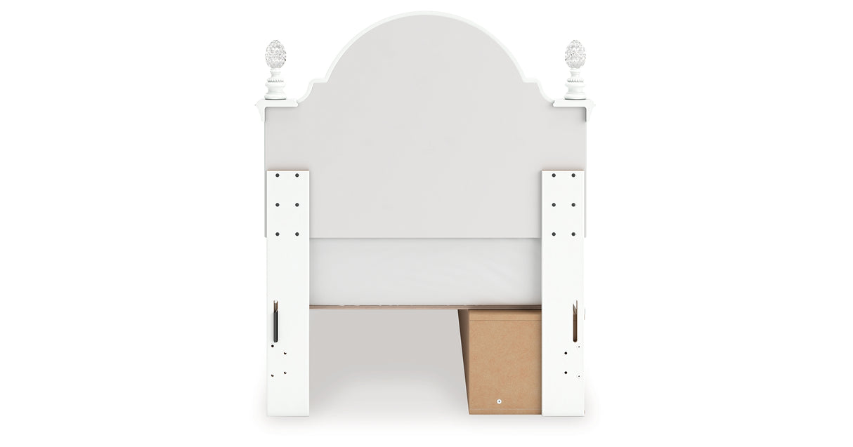 Kozlani Twin Upholstered Panel Storage Bed with Mirrored Dresser in White from Ashley - Luna Furniture