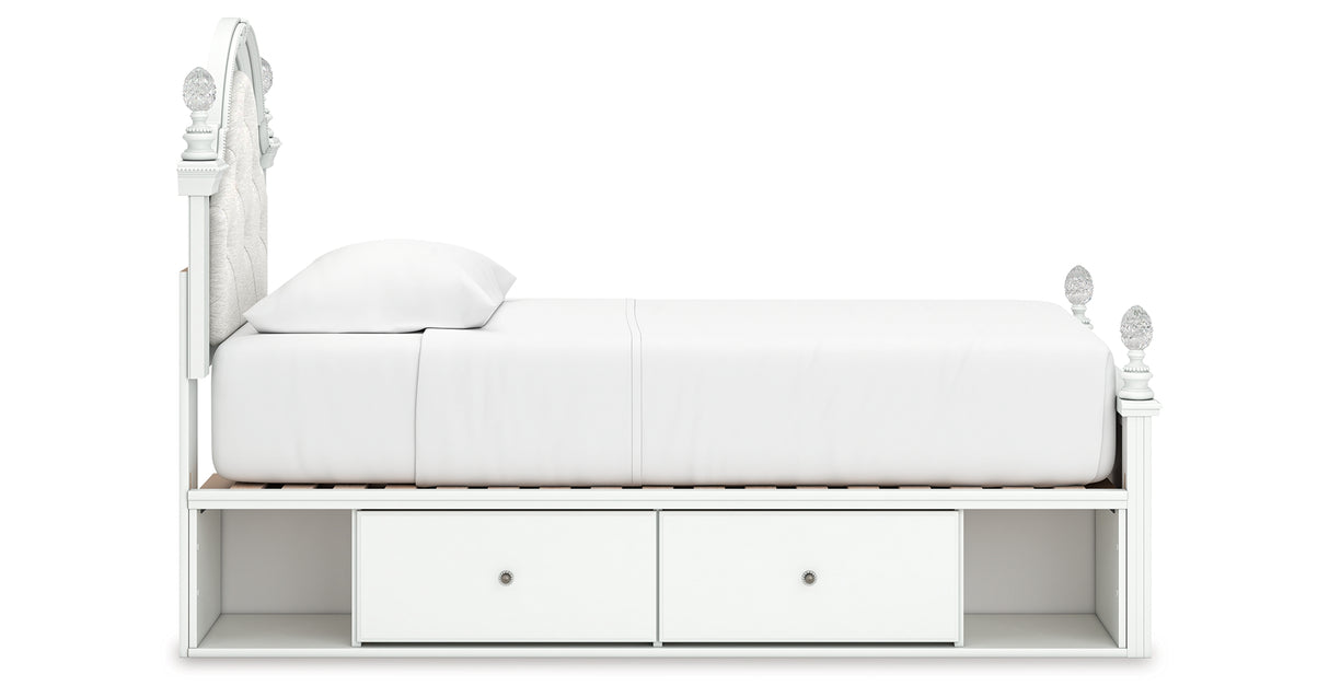 Kozlani Twin Upholstered Panel Storage Bed with Dresser in White from Ashley - Luna Furniture