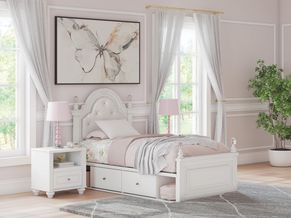 Kozlani White Twin Upholstered Panel Bed with Storage from Ashley Furniture - Luna Furniture