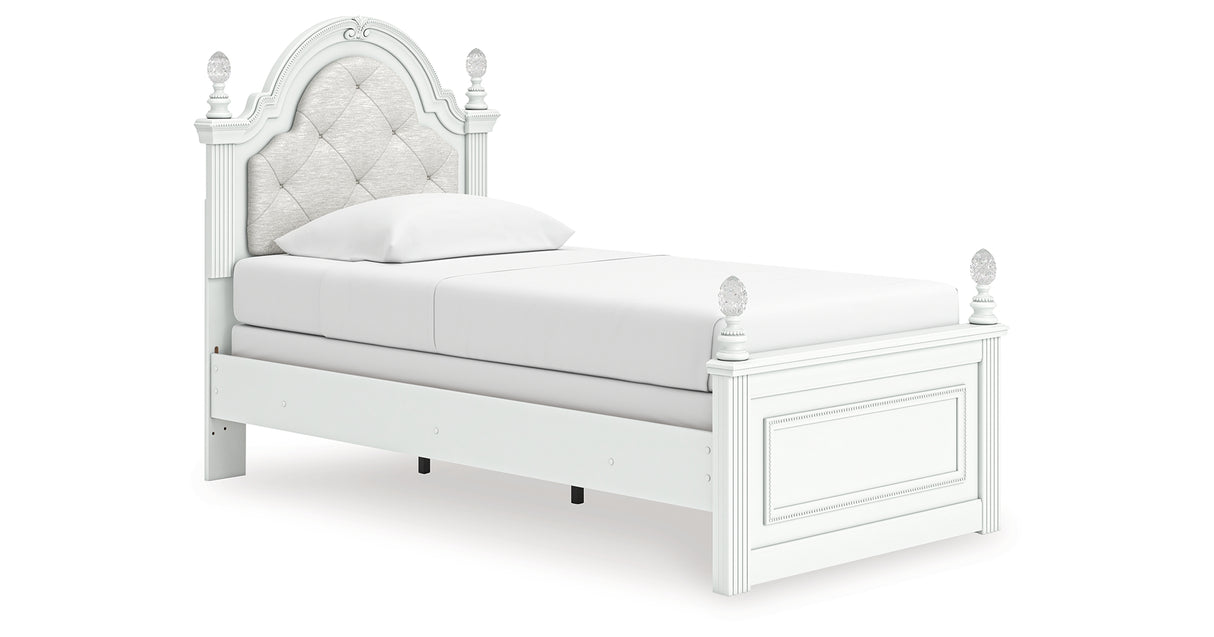 Kozlani Twin Upholstered Panel Bed with Dresser and Chest in White from Ashley Furniture - Luna Furniture