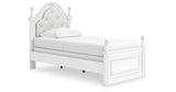 Kozlani Twin Upholstered Panel Bed with Mirrored Dresser and Nightstand in White from Ashley Furniture - Luna Furniture