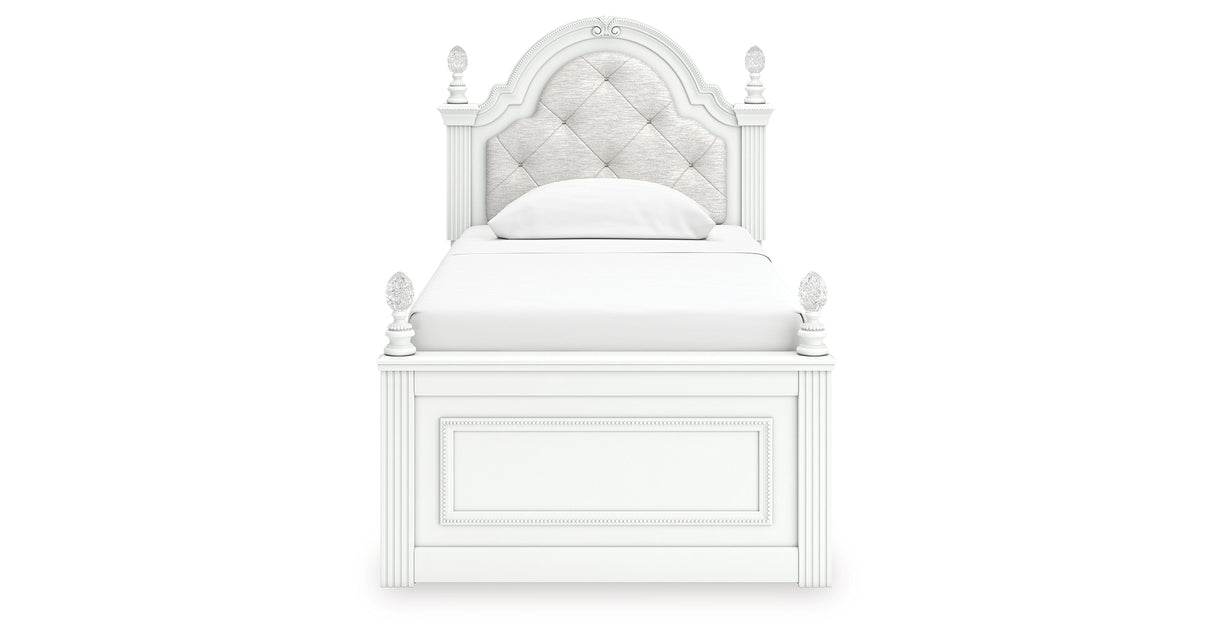 Kozlani Twin Upholstered Panel Bed with Dresser and Nightstand in White from Ashley Furniture - Luna Furniture