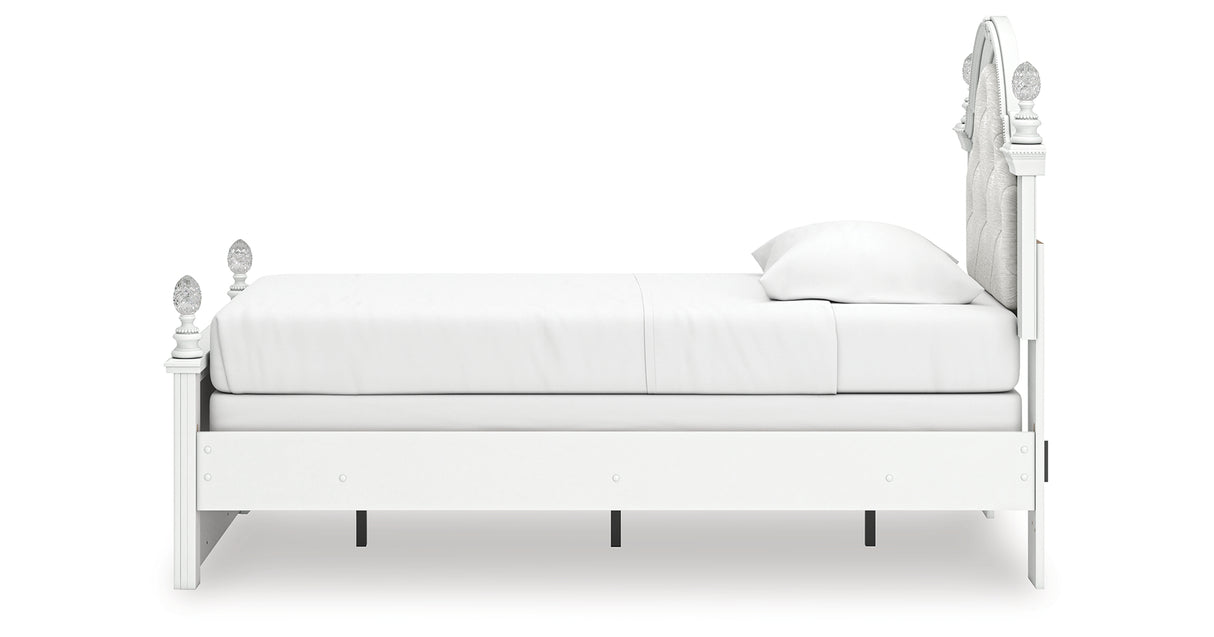Kozlani Twin Upholstered Panel Bed with Mirrored Dresser in White from Ashley Furniture - Luna Furniture