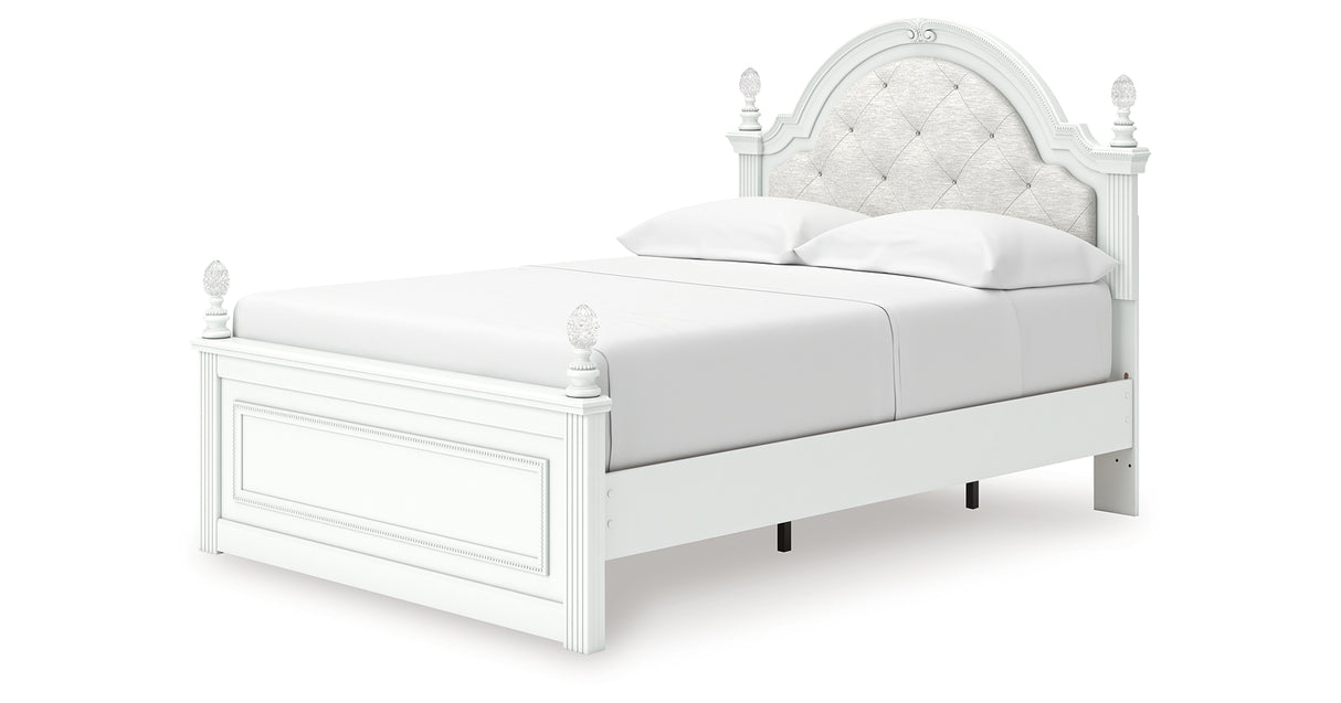 Kozlani Full Upholstered Panel Storage Bed with Mirrored Dresser in White from Ashley - Luna Furniture