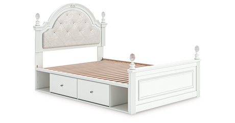 Kozlani Full Upholstered Panel Storage Bed with Mirrored Dresser in White from Ashley - Luna Furniture