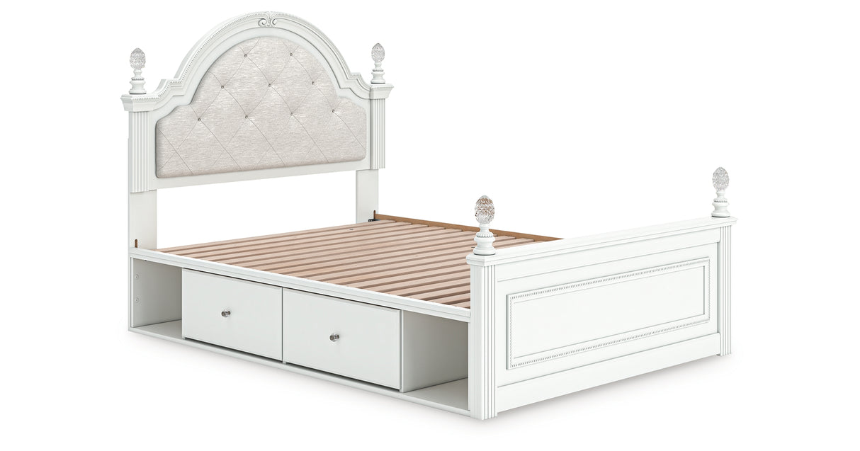 Kozlani Full Upholstered Panel Storage Bed with Dresser and Chest in White from Ashley - Luna Furniture