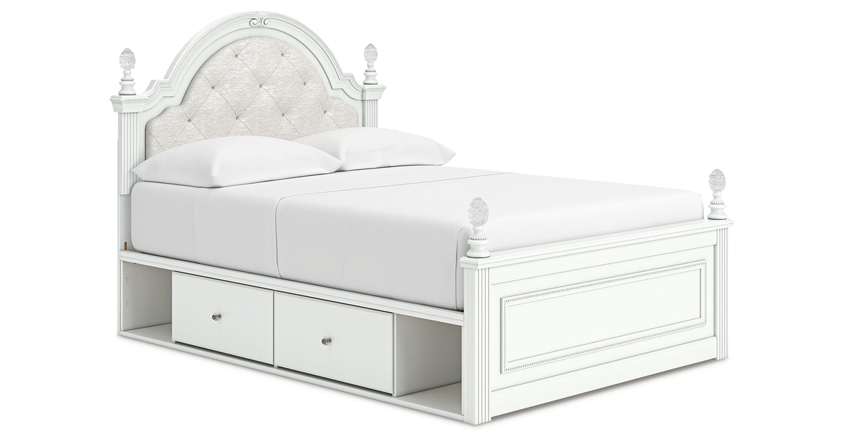 Kozlani Full Upholstered Panel Storage Bed with Mirrored Dresser and Nightstand in White from Ashley - Luna Furniture