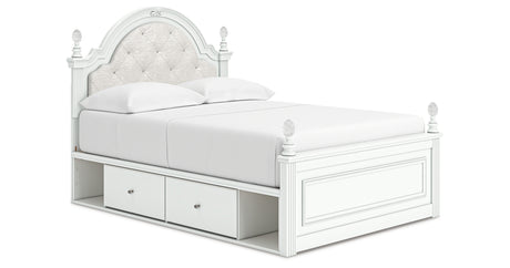 Kozlani Full Upholstered Panel Storage Bed with Mirrored Dresser in White from Ashley - Luna Furniture