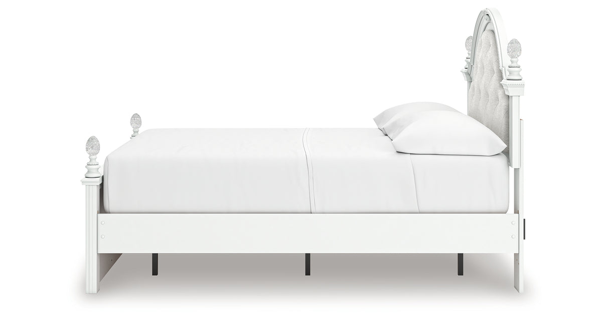 Kozlani Full Upholstered Panel Storage Bed with Mirrored Dresser in White from Ashley - Luna Furniture